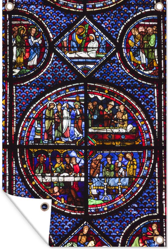 Tuinposter Afbeelding van glas in lood glas in een kathedraal in Chartres -  130x140 cm... | bol.com