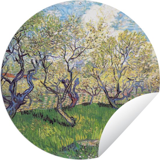 Tuincirkel Boomgaard met bloeiende pruimenbomen - Schilderij van Vincent van Gogh - 120x120 cm - Ronde Tuinposter - Buiten XXL / Groot formaat!