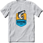 Fishing - Vissen T-Shirt | Grappig Verjaardag Vis Hobby Cadeau Shirt | Dames - Heren - Unisex | Tshirt Hengelsport Kleding Kado - Licht Grijs - Gemaleerd - S