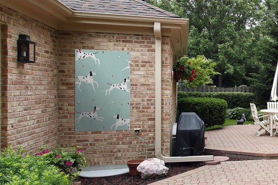 Affiche de jardin - Toile de Posters de jardin de jardin extérieur - Dessin de Chiens avec des dalmatiens qui courent avec un fond bleu clair - 80x120 cm - Jardin