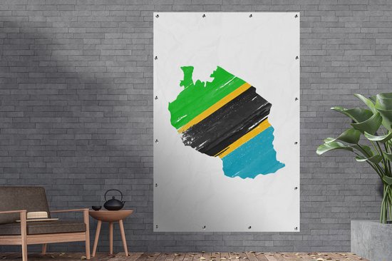 Décoration murale Carte avec drapeau Tanzanie - 120x180 cm - Poster jardin - Toile jardin