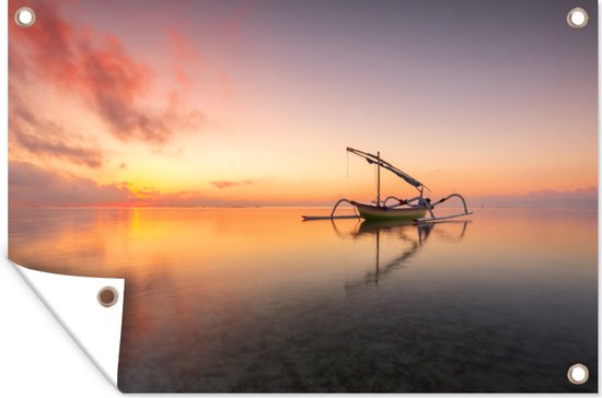 Tuinposter 60x40 cm - Tuindecoratie Afbeelding van een zonsondergang in Bali - Poster voor in de tuin - Buiten decoratie - Schutting tuinschilderij - Tuindoek muurdecoratie - Wanddecoratie balkondoek