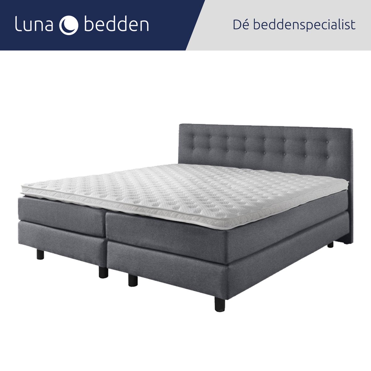 Luna Bedden - Boxspring Bella - 200x210 Compleet Antraciet Geknoopt Bed