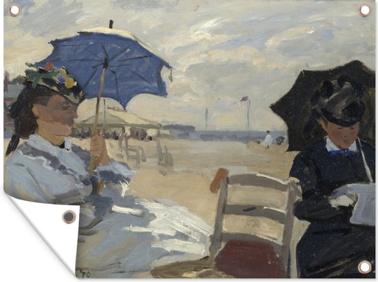 Tuinschilderij Het strand van Trouville - Schilderij van Claude Monet - 80x60 cm - Tuinposter - Tuindoek - Buitenposter