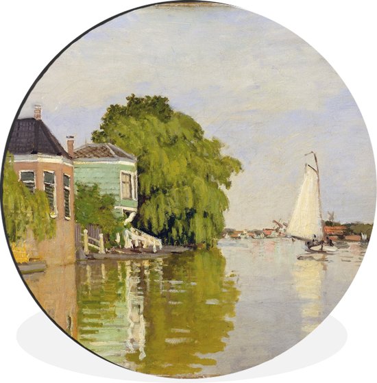 WallCircle - Wandcirkel - Muurcirkel - Huizen aan de Achterzaan- Schilderij van Claude Monet - Aluminium - Dibond - ⌀ 60 cm - Binnen en Buiten