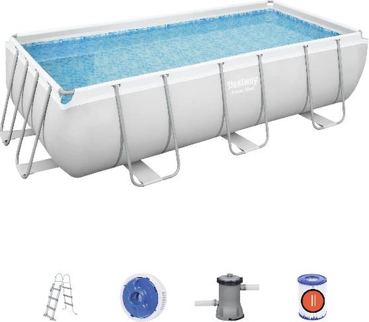 Bestway Power Steel - metalen frame zwembad - Complete set - rechthoekig - 404x201x100cm - Met filterpomp en trap