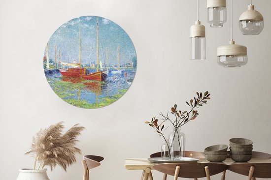Cercle Mural - Cercle Mural Intérieur - Bateaux Rouges à Argenteuil - Tableau de Claude Monet - ⌀ 90 cm - Décoration murale - Peintures Ronds