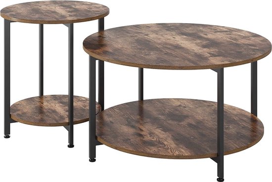 Beautiful Life®️ Salon Tafel - Ronde Tafel - Tafelset van 2 - Rond Tafeltje - Donker Hout