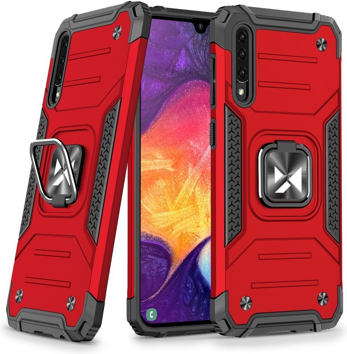 Wozinsky Ring Armor Case Kickstand Tough Rugged Cover voor Samsung Galaxy A51 rood