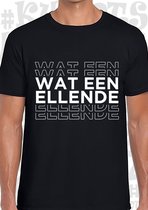 WAT EEN ELLENDE heren t-shirt - Zwart - Maat XXXL - korte mouwen - leuke shirtjes - grappig - humor - quotes - kwoots - wat een puinhoop