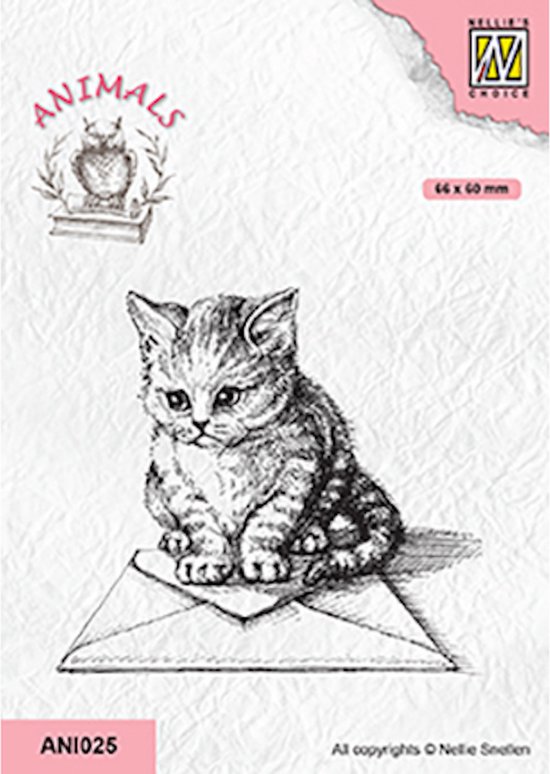 ANI025 Nellie Snellen Animal clearstamp - kitten with envelope - stempel kat met envelop - groetjes poes