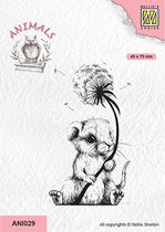 ANI029 Nellie Snellen clearstamp - mouse with dandelion - stempel muis - muisje met paardenbloem pluisje