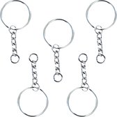 Sleutelringen met Ketting - Sleutelhangers met Sluitring RVS - 5 Stuks - Sleutelhangers Maken met Splitring