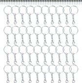 Sleutelringen met Ketting en Schroefoog - Sleutelhangers met Sluitring RVS - 50 Stuks - Sleutelhangers Maken met Splitring