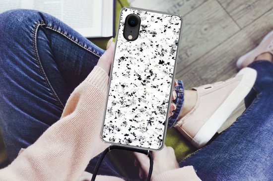 Cordon de téléphone - Chaîne de téléphone - Coque avec cordon iPhone XR - Marbre - Pois - Wit - Siliconen - Bandoulière - Coque de téléphone avec cordon - Cadeaux chaussures - Petits cadeaux - Sinterklaas pour les grands enfants