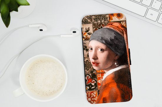 Bookcase pour iPhone 13 Mini Bookcase - Fille à la perle - carrelages - Vermeer - Avec compartiments - Étui portefeuille avec fermeture magnétique
