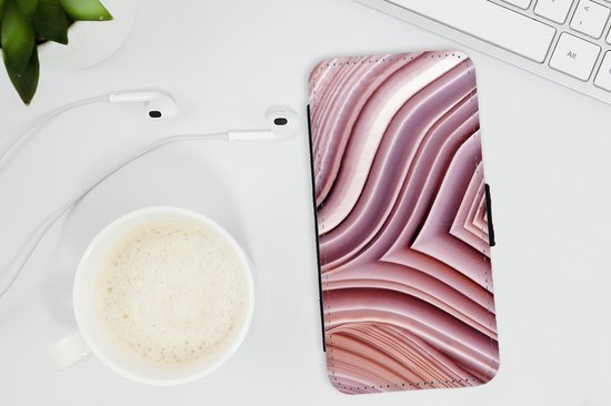 Bookcase Convient pour étui de téléphone iPhone 12 - Pierres naturelles - Rose - Gros plan - Avec compartiments - Étui portefeuille avec fermeture magnétique