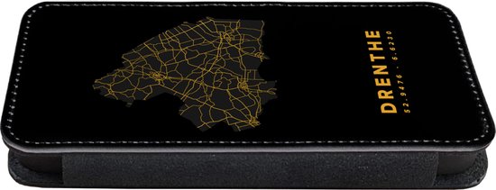 Étui pour téléphone iPhone 13 Bookcase - Drenthe - Carte - Or - Zwart - Avec poches - Étui portefeuille avec fermeture magnétique