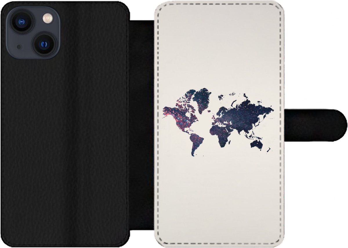 Telefoonhoesje Geschikt voor iPhone 13 telefoonhoesje - Wereldkaart - Licht - Rood - Met vakjes - Wallet case met magneetsluiting