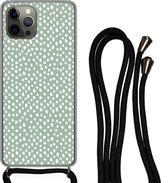 Coque avec cordon iPhone 13 Pro - Pois - Vert - Wit - Siliconen - Bandoulière - Coque arrière avec cordon - Coque pour téléphone avec cordon - Coque avec corde