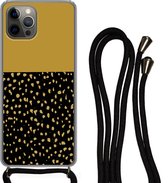 Coque avec cordon iPhone 13 Pro - Pois - Jaune ocre - Zwart - Siliconen - Bandoulière - Coque arrière avec cordon - Coque pour téléphone avec cordon - Coque avec corde