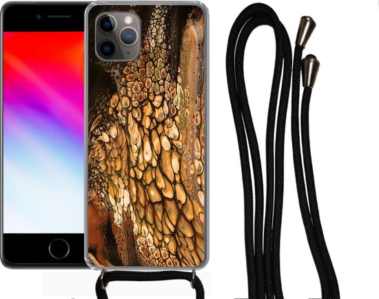 Coque avec cordon iPhone 11 Pro - Peinture - Marron - Pouring Paint - Siliconen - Bandoulière - Coque arrière avec cordon - Coque pour téléphone avec cordon - Coque avec corde