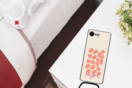 Coque avec cordon iPhone SE 2020 - Bloem - Abstrait - New York - Siliconen - Bandoulière - Coque arrière avec cordon - Coque pour téléphone avec cordon - Coque avec corde