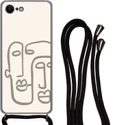 Hoesje met koord Geschikt voor iPhone SE 2020 - Gezicht - Abstract - Line art - Siliconen - Crossbody - Backcover met Koord - Telefoonhoesje met koord - Hoesje met touw