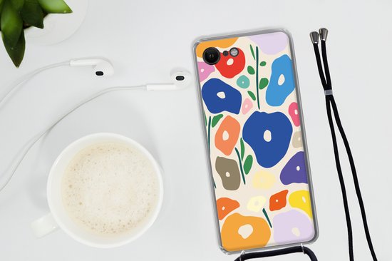 Coque avec cordon iPhone SE 2020 - Bloem - Abstrait - Feuilles - Siliconen - Bandoulière - Coque arrière avec cordon - Coque pour téléphone avec cordon - Coque avec corde