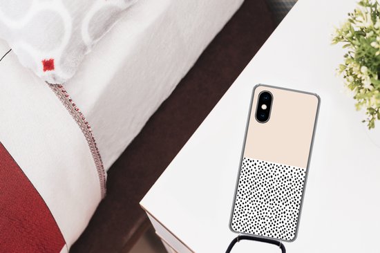 Coque avec cordon iPhone X - Pois - Wit - Zwart - Siliconen - Bandoulière - Coque arrière avec cordon - Coque pour téléphone avec cordon - Coque avec corde