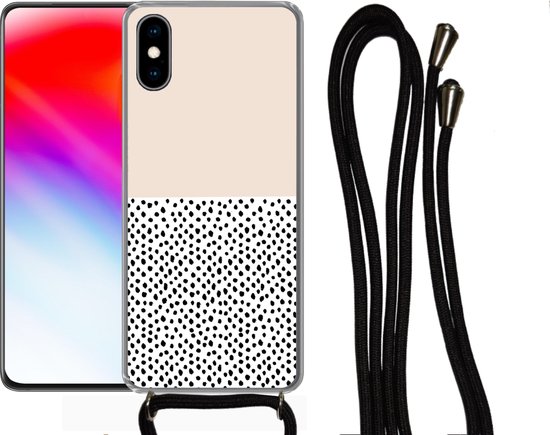 Coque avec cordon iPhone X - Pois - Wit - Zwart - Siliconen - Bandoulière - Coque arrière avec cordon - Coque pour téléphone avec cordon - Coque avec corde