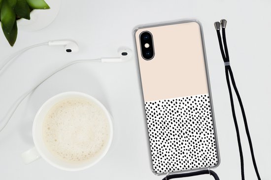 Coque avec cordon iPhone X - Pois - Wit - Zwart - Siliconen - Bandoulière - Coque arrière avec cordon - Coque pour téléphone avec cordon - Coque avec corde