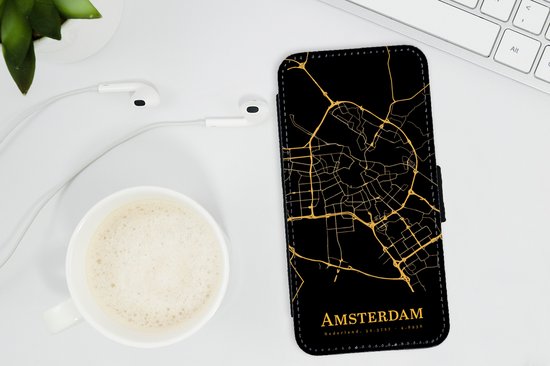 Étui pour téléphone Bookcase iPhone 13 Pro Max - Amsterdam - Carte - Or - Zwart - Avec compartiments - Étui portefeuille avec fermeture magnétique