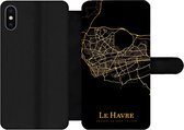 Bookcase Geschikt voor iPhone XS telefoonhoesje - Le Havre - Kaart - Goud - Met vakjes - Wallet case met magneetsluiting