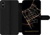 Bookcase Geschikt voor iPhone XS telefoonhoesje - Amsterdam-Zuidoost - Plattegrond - Goud - Met vakjes - Wallet case met magneetsluiting - Stadskaart