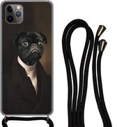 Hoesje met koord Geschikt voor iPhone 11 Pro Max - Hond - Kunst - Dieren - Siliconen - Crossbody - Backcover met Koord - Telefoonhoesje met koord - Hoesje met touw