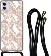 Hoesje met koord Geschikt voor iPhone 12 - Slangenprint - Vormen - Pastel - Siliconen - Crossbody - Backcover met Koord - Telefoonhoesje met koord - Hoesje met touw