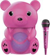 iDance Funky Bear Party Speaker - Karaoke Set voor Kinderen - Met Microfoon en Discoverlichting - Pink