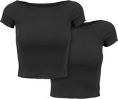 Urban Classics Crop top Off Shoulder Rib 2-Pack Zwart