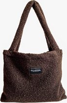 Ellastiek Tas - Tassen Dames - Bruine Bouclé stof - Medium Shopper - met binnenvakje
