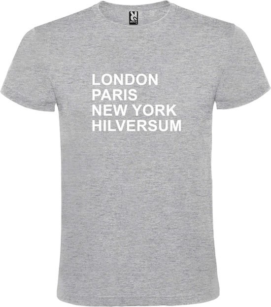 Grijs t-shirt met " London, Paris , New York, Hilversum " print Wit size XXXXL