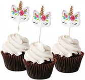 Cupcake Decoratie - Eenhoorn - Taartopper - Unicorn - Taart - Bloemen - Prikkers - 12 stuks