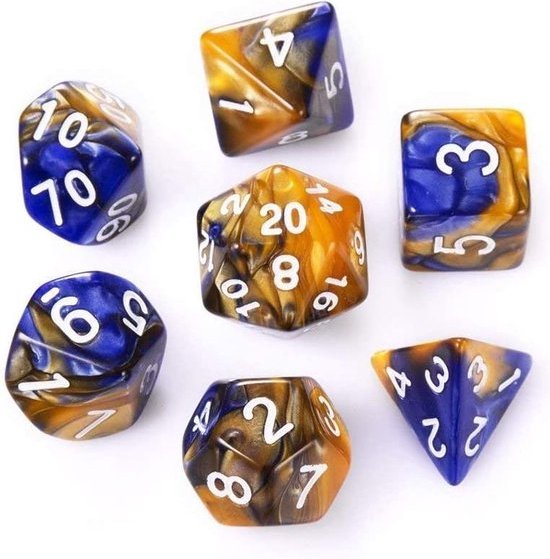 Thumbnail van een extra afbeelding van het spel D&D dice set - DnD dobbelstenen set Gold & Blue - Dungeons and Dragons dobbelstenen Inclusief velvet bewaarzakje