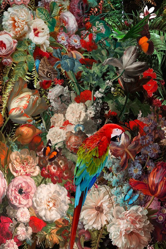 Glasschilderij Bloemen en Dieren - Papegaai - 'Nature Rituals' - 120x80cm - Ter Halle ®