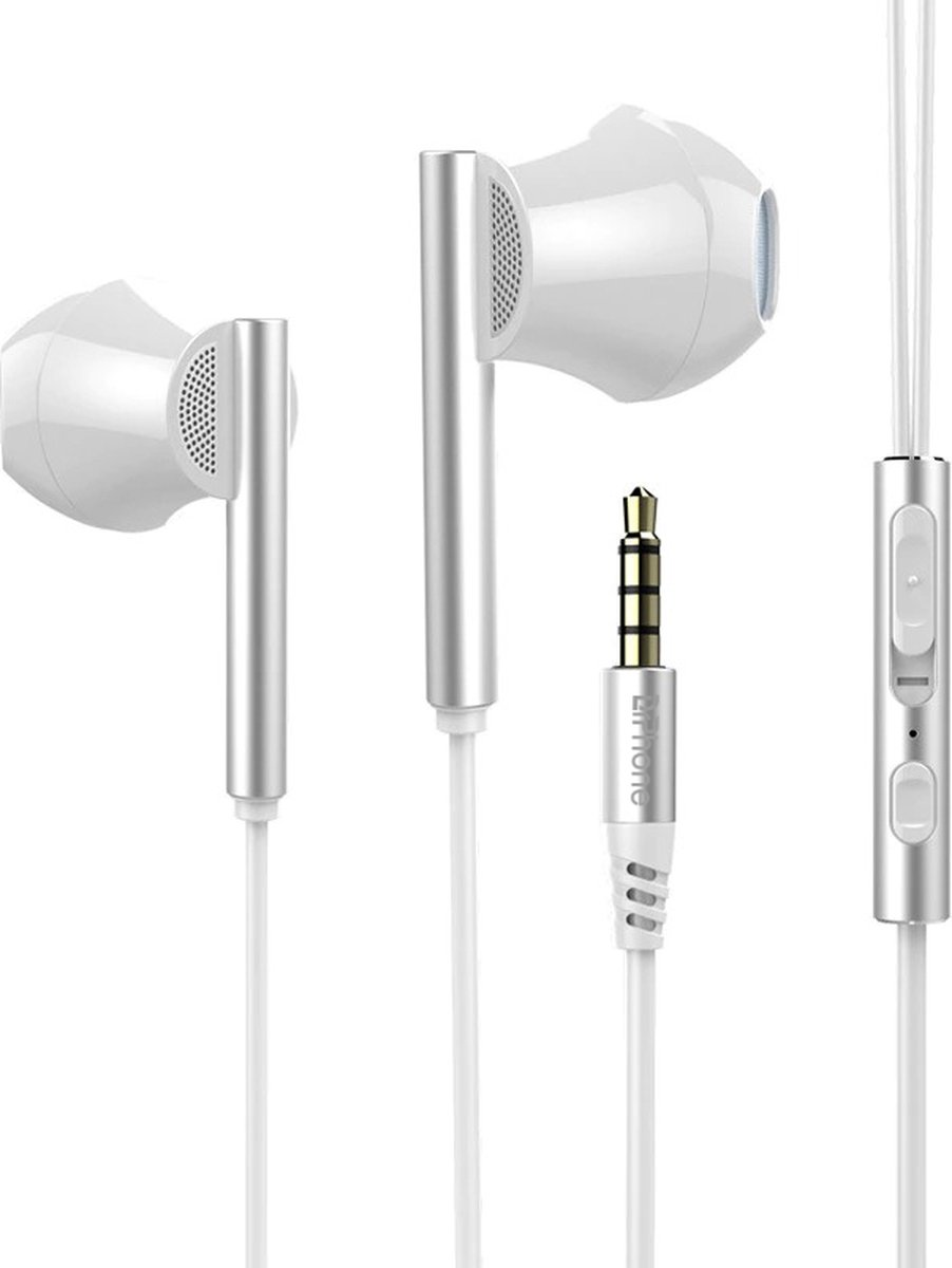 DrPhone M10 Bedrade 3.5mm Aux In-Ear Oortelefoon – 8 kernen & Bass Met Microfoon - Dynamische Stereo Oordopjes – Wit