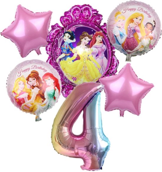 Prinses ballonnen - thema - 4 jaar - Ariel - Rapunzel - Doornroosje - Sneeuwwitje - Belle - prinsessen - Disney Princess