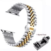 Apple Watch Metalen Band - Geschikt Voor Apple Watch Series 1/2/3/4/5/6/SE 38/40mm - RVS - Schakelband - Stainless Steel Watch Band - One-Size - Goud/Zilver Kleurig - inclusief hor