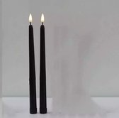 2 Zwarte Led Kaarsen - Warm Wit Licht - Diner Kaarsen - Flikkerende Vlam - EXCLUSIEF batterijen AAA