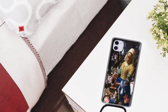 Coque avec cordon iPhone 11 - Melkmeisje - Fleurs - Arc-en-ciel - Siliconen - Bandoulière - Coque arrière avec cordon - Coque pour téléphone avec cordon - Coque avec corde