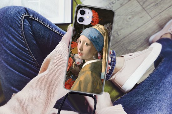 Coque avec cordon iPhone 11 - Peinture - Fleurs - Arc-en-ciel - Siliconen - Bandoulière - Coque arrière avec cordon - Coque pour téléphone avec cordon - Coque avec corde